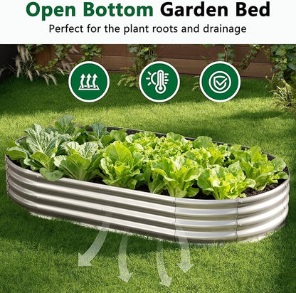 zizin 2 Pack Galvanized Raised Garden Bed Metal Oval Raised Garden Beds Outdoor Planter Box for Vegetables (8x4x1FT, Silver)