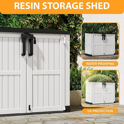 LHBcraft Outdoor Storage Cabinet 36 Cu Ft with Lockable Doors, Portable Horizontal Resin Storage Shed - Easy to Assemble, Waterproof Small Storage Shed with Floor