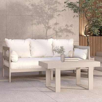 Milliard Outdoor Sofa Patio Furniture Set, Modern Wood Couch with Cushions and Coffee Table, 74 Inch (Grey)