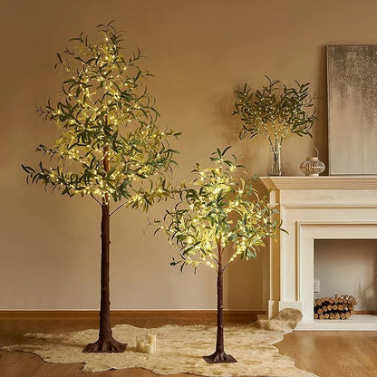Artificial Olive Branch Greenery, 24 Inch, 72 LED Warm White Lights