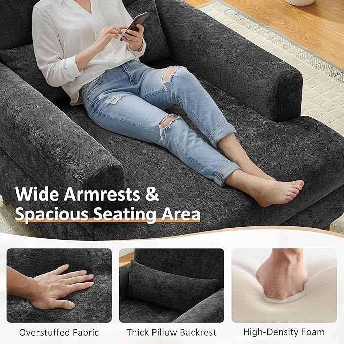 Chaise Lounge Chair Indoor with Adjustable Backrest, Oversized Accent Armchair for Living Room & Bedroom, Upholstered Mid-Century Reading Chair, Comfy Single Sofa Chair, Modern Living Room Chair