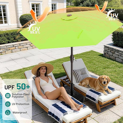 AreShark 7.5FT Patio Umbrella Table Market Umbrella with 6 Sturdy Ribs, Button Tilt/Crank Heavy-Duty Round Outdoor Umbrellas for Garden, Deck, Backyard,and Pool, Apple Green