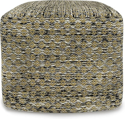SIMPLIHOME Janelle Square Pouf - 18 inch Wide Upholstered PET Polyester Outdoor/Indoor Ottoman in Multi Color, Boho Footstool or Extra Seating for Living Room, Bedroom, or Patio, Assembled