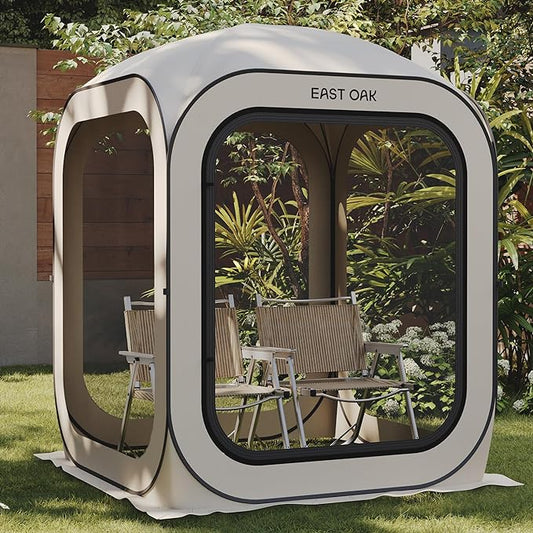 East Oak Screen House Tent Pop-Up, Portable Screen Room Canopy Instant Screen Tent 4 x 4 FT with Carry Bag for Patio, Backyard, Deck & Outdoor Activities, Beige