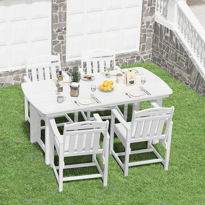 HDPE Outdoor Patio Dining Set with Table & 4 Chairs, All-Weather 5-Piece Outdoor Table and Chairs, 2" Umbrella Hole, Patio Furniture for Garden, Backyard, Deck | White