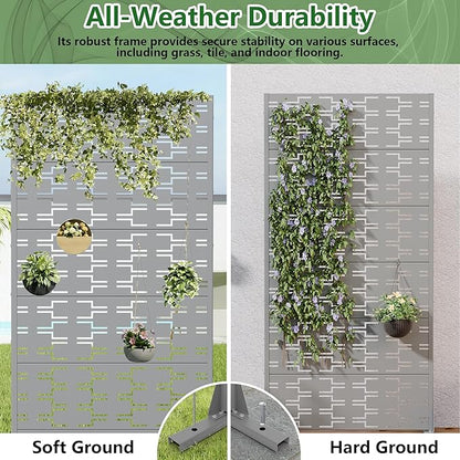 Casaphoria Metal Privacy Screen Outdoor, 72" H x 35" W Freestanding Decorative Privacy Screen for Patio Deck Balcony Garden with Stable Base, Grey-Brick