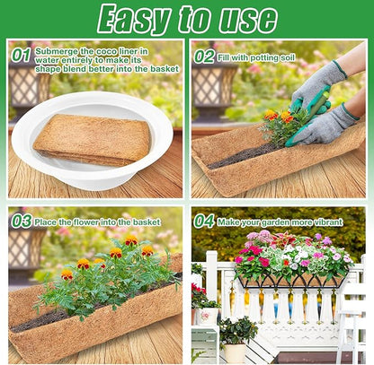 Y&M 2Pcs 24" Trough Coco Fiber Replacement Liner, Pre-Formed Window Deck Coco Liner, Natural Coconut Planter for Wall Hanging Basket, Window Box, Fence, Railing