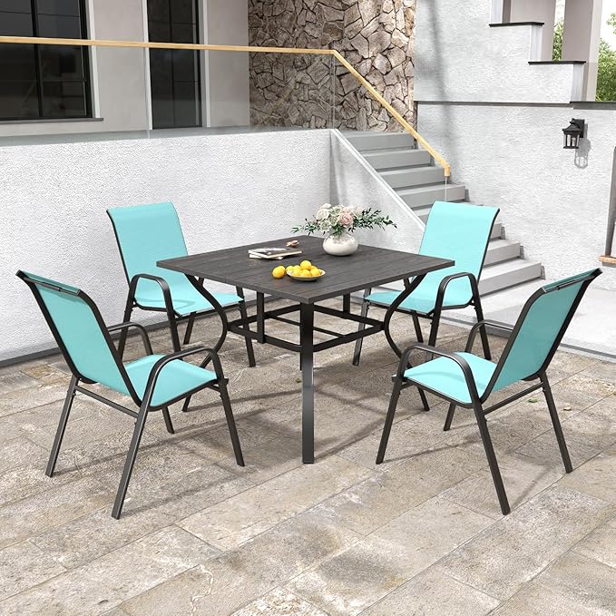 Patio Dining Chairs Set of 6, Stackable Light Blue Mesh