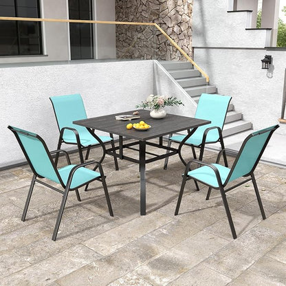 Patio Dining Chairs Set of 6, Stackable Light Blue Mesh