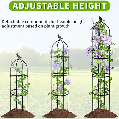 2-Pack 6FT Garden Obelisk Trellis for Climbing Plants,Adjustable 4-Tier Metal Plant Support,Rustproof Outdoor Plant Tower with 3 Decorative Tops for Roses,Tomatoes,Clematis & Vines,Black