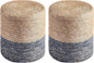 Wimarsbon Round Pouf Ottomans, Handwoven Natural Water Hyacinth Seagrass Pouffe,Outdoor Rattan Stool Accent Seat, Bohemian Coastal Home Decor (2pcs 14inch Natural Cattail-Blue)