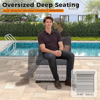 12-Seat Modern Outdoor Wicker Rattan Patio Furniture Set with 55,000 BTU Fire Pit Table, Thick 4″ Cushions, All-Weather Dual-Strand Rattan, Rust-Resistant Steel Frame,Black