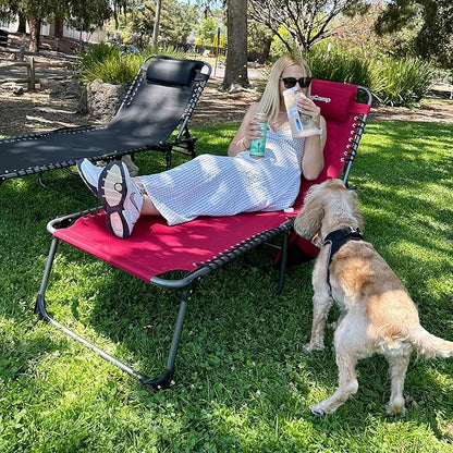 KingCamp 2 Pack Lounge Chair Outdoor, Folding Portable Tanning Chairs Comfy Adjustable 5-Position Lay Flat Foldable Chaise Chaser Lounger with Pillow for Outside Beach Patio Sun Bathing Pool, Wine