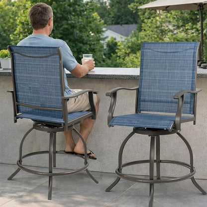 Kozyard Isabella Outdoor Swivel Bar Stools, Counter Height Patio Swivel Chairs with Textilene Seat, High Outdoor Bar Chairs for Backyard, Bistro, and Patio Bars NavyBlue