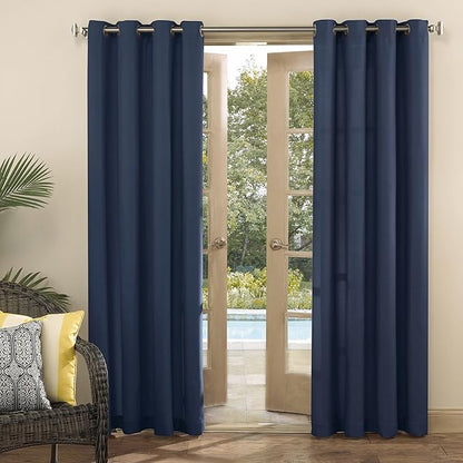 Sun Zero Marina Indoor/Outdoor UV Protectant Energy Efficient Grommet Curtain Panel, 54" x 84", Navy Blue