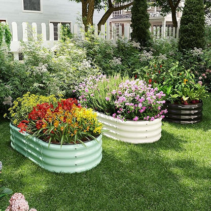 Galvanized Metal Planter Round Raised Garden Bed Kit for Gardening Outdoor，3x3x1ft 2PC Grow Garden Box Raised Flower Bed，Round Galvanized Planter Outdoor Large Metal Fire Pit Ring White