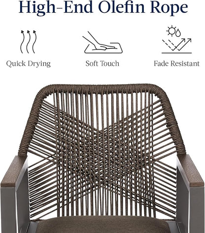 Best Choice Products Outdoor Bar Stools Set of 2, Bar Height, 360° Swivel Aluminum Frame, All-Weather Woven Rope Chair Design w/Armrests - Brown/Mocha