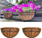 LaLaGreen Wall Hanging Planter, 2 Pack, 12 Inch Wall Mounted Flower Basket with Coco Liner for Outdoor Plants, Black Metal Wire Rail Herb Pot Holder Fence Railing Deck Porch Balcony Garden Patio Decor