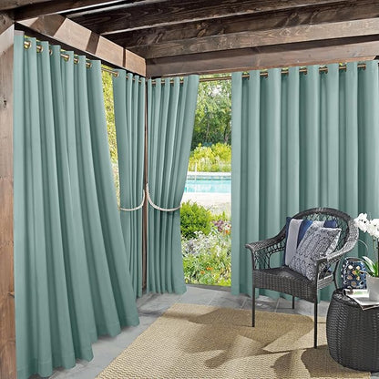 Sun Zero Marina Indoor/Outdoor UV Protectant Energy Efficient Grommet Curtain Panel, 54" x 84", Soft Teal
