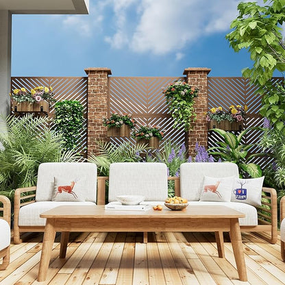 Casaphoria Metal Privacy Screen Outdoor, 72" H x 47" W Freestanding Decorative Privacy Screen for Patio Deck Balcony Garden with Stable Base, Brown-Parallel