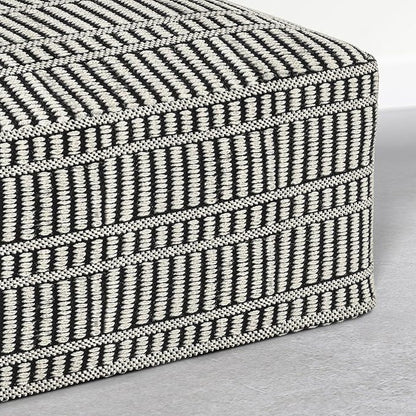 SIMPLIHOME Safford Square Pouf - 20 inch Wide Upholstered PET Polyester Ottoman in Cream White and Deep Black, Boho Indoor/Outdoor Footstool or Extra Seating for Living Room or Patio, Assembled