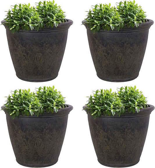 Sunnydaze 24-Inch Anjelica Large Plastic Pot for Plants - Outdoor Double-Walled Large Plastic Planter with Drillable Drainage Holes - Sable - 4pk