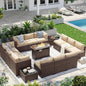 Aoxun Patio Furniture Sets, 15-Piece Outdoor Patio Furniture with 44'' Propane Gas Firepit Table, Wicker Outdoor Conversation Set Sectional Sofa for Backyard, Poolside, Garden