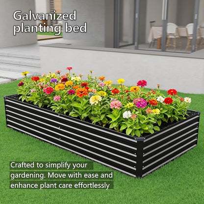 8x4x1.5FT Galvanized Raised Garden Bed,Vegetable Boxes-Rectangle Metal Flower Box,Large Planter Raised Beds Outdoor Garden for Planting,Fruit,Herb-Black
