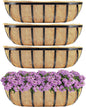 Y&M 4pcs 24 Inch Window Deck with Coco Liner, 24" Window Boxes Horse Trough with Coconut Coir Liner, Black Metal Hanging Flower Planter Window Basket Deck Railing Planter Boxes for Outdoor Indoor