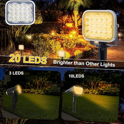 Solar Spot Lights Outdoor, 20 LED IP65 Waterproof Solar Landscape Spotlights, Dusk-to-Dawn 3000K Warm White Outdoor Spot Light Lighting for Yard Garden Driveway Porch Walkway, 4-in-1