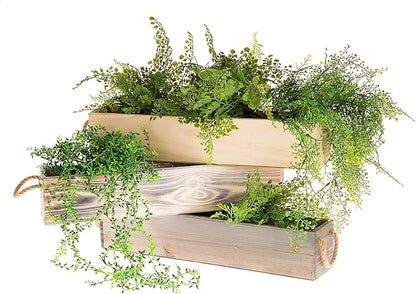 Wooden Planter Box, Rustic Barn Wood/Whitewash with Plastic Liner l Garden Decor l Restaurant and Wedding Decorations l Table Centerpiece (20x4 w Handle Set of 2, Rose Wood)