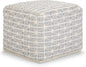 SIMPLIHOME Noreen Square Pouf - 18 inch Wide Upholstered Handwoven Cotton Ottoman in Light Blue and White, Boho Footstool or Extra Seating for Living Room with Polystyrene Filling, Assembled