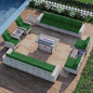 16-Piece Outdoor Patio Furniture Set with Rocking Swivel Chair, PE Wicker Rattan Sectional Sofa Patio Conversation Set with 55,000 BTU Fire Pit Table & Coffee Table, Green