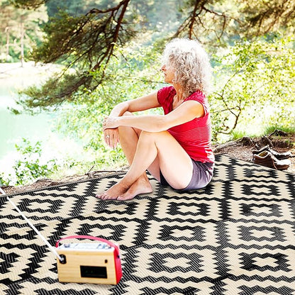 SAND MINE Waterproof Outdoor Rug 9x12 ft, Plastic Reversible Rug, Modern Area Rug, Large Floor Mat for Outdoors, RV, Patio, Backyard, Deck, Picnic, Beach, Camping