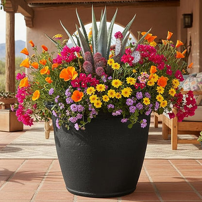 Sunnydaze 24-Inch Anjelica Large Plastic Pot for Plants - Outdoor Double-Walled Large Plastic Planter with Drillable Drainage Holes - Matte Black