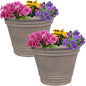 Sunnydaze 20-Inch Franklin Large Plant Pot - Polyresin Round Outdoor Planter with Drillable Drainage Hole - 2 Pack - Beige
