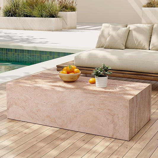 Christopher Knight Home Jorine 43.5" Outdoor Rectangular Coffee Table, Lightweight Concrete Coffee Table, Natural Texture Side Footstool, Spacious Tabletop Display, No Assembly Required, Natural