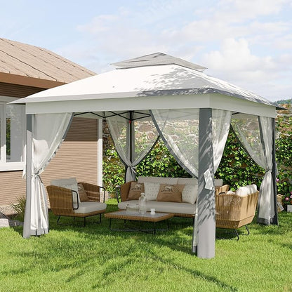 11'x11 Pop-Up Gazebo, Instant Outdoor Canopy Tent with Mosquito Nettings, Durable Steel Frame, Water, and UV Proof, for Patio, Garden, Courtyard, Party (Grey)