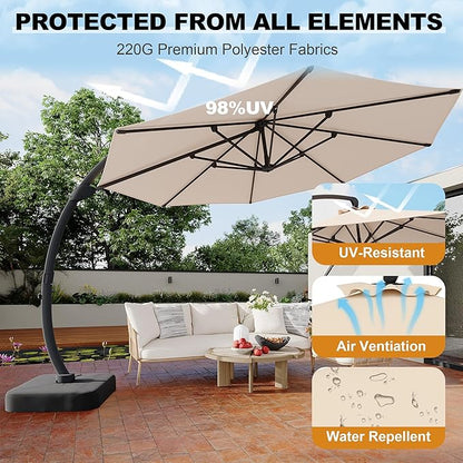 GarveeLife 11FT Cantilever Patio Umbrella With Base Included, Cantilevers Outdoor Umbrella Heavy Duty Offset, Aluminium Curved Cantilever Umbrella