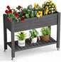 Elevated Raised Garden Bed with Legs, 33.66" Tall Self-Watering Resin Outdoor Planter Box with Storage Shelf, Drain Plug Water & Monitor for Plants Vegetables Flowers Fruits (Black)