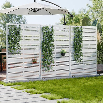 Casaphoria Metal Privacy Screen Outdoor, 72" H x 47" W Freestanding Decorative Privacy Screen for Patio Deck Balcony Garden with Stable Base, White-Harold