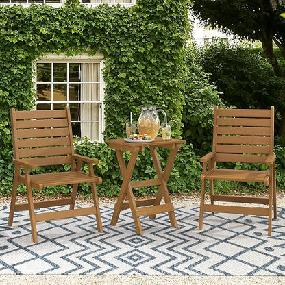 LUE BONA 27 inch Folding Side Table, HDPS Outside End Table for Patio, Porch, Deck, Pool, Weather Resistant, Teak Color Oil Printed