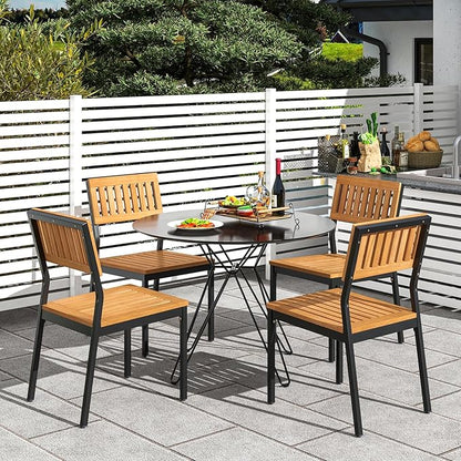 Tangkula 6 Pieces Outdoor Acacia Wood Dining Set, Patio Table and Chairs Set with Bench and 2” Umbrella Hole, Outdoor Patio Dining Furniture Set for Lawn, Garden, Poolside, Backyard