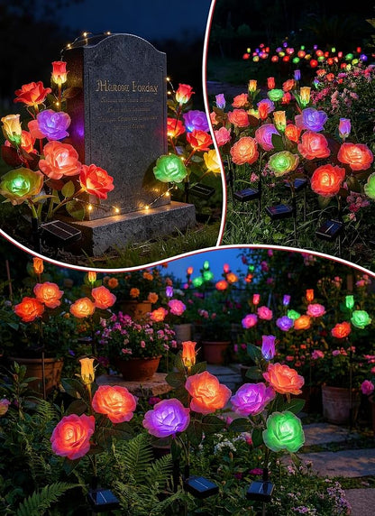 Brightown Outdoor Solar Flower Lights, 4 Pack 7-Color Changing Solar Garden Lights with Larger & More Realistic Rose, Bigger Solar Panel, Waterproof Solar Lights for Yard Garden Lawn Pathway Decor