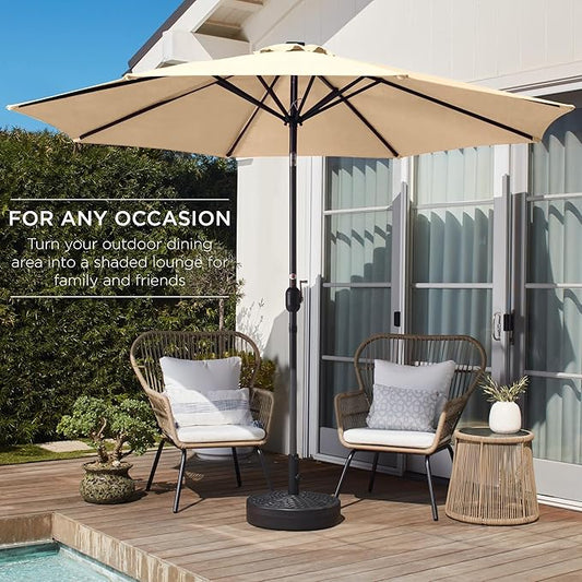 Outdoor Table Compatible Steel Polyester Market Patio Umbrella, 10ft