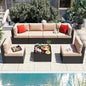 Vongrasig 7 Pieces Patio Furniture Sets, Outdoor Patio Conversation Set PE Rattan Wicker Sectional Sofa Couch with Glass Coffee Table for Garden, Poolside, Backyard, Beige