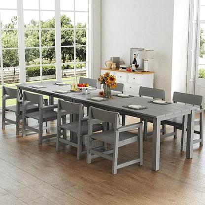 10-Piece HIPS Patio Dining Set for 8 Person Outdoor Dining Sets with Umbrella Hole Tables and Chairs Furniture Set All Weather Proof for Garden, Backyard, Poolside