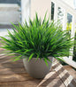 12Pcs Artificial Plants Outdoor Fake Plastic Grass Spring Decoration UV Resistant Faux Greenery Stems Bushes Outside Fake Plants for Planters Patio Porch Window Box Pathway Garden Home Decor, Green