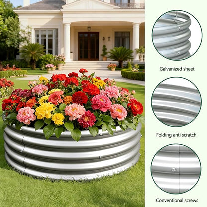 3x3x1ft(2 Pack) Galvanized Round Raised Garden Bed,Outdoor Planter Box Metal Patio Kit Planting Bed for Vegetables Flowers Herb,Silver