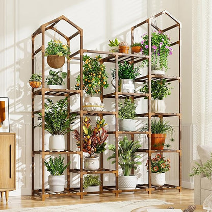 EnHomee Plant Stand Indoor Plant Stands Outdoor Tall Plant Shelf for 15-21 Pots Corner Tiered Plants Stands for Multiple Plants Wood Hanging Plants Holder for Garden Balcony Patio Window Porch
